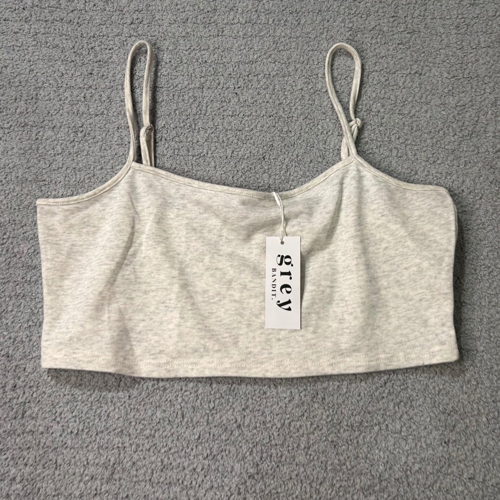Grey Bandit Crop Top Cami XL Oatmeal Heather Minimalist Basic 90s Style NWT
